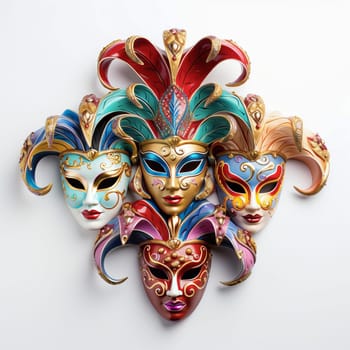 Various bright carnival masks. Concept of acting and entertaiment. Ai art. High quality photo