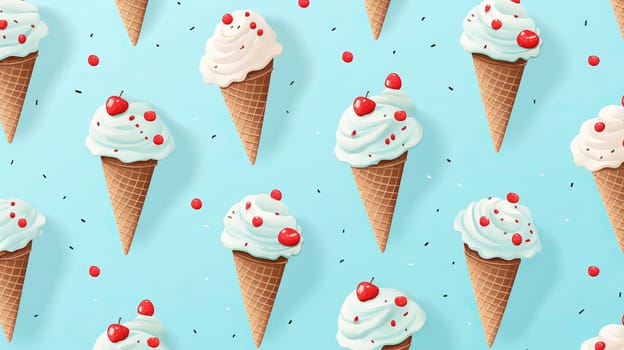 Ice cream pattern on patel blue background. Ai art