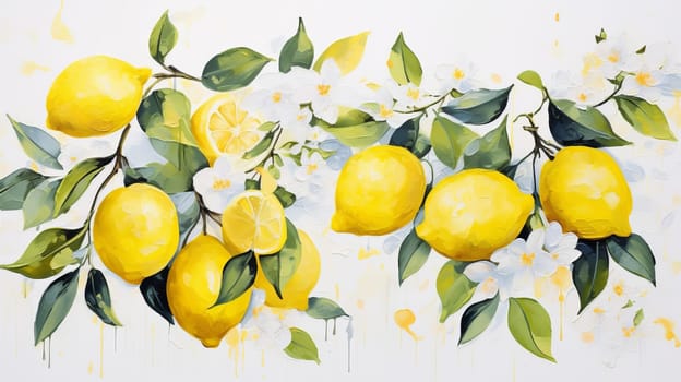 Background of fresh ripe lemon. Fruit pattern. Ai art