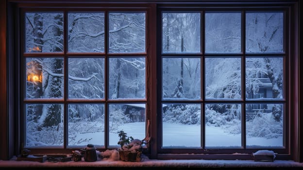 snow outside the window. High quality photo