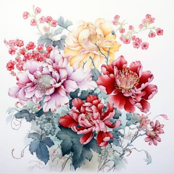 Beautiful flowers in chinese style. Ai art . High quality photo