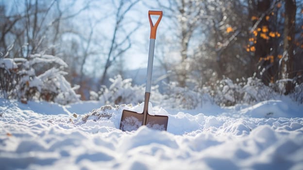 snow shovel in the snow . High quality photo