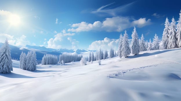 Winter background snow covered trees on a sunny day. High quality photo