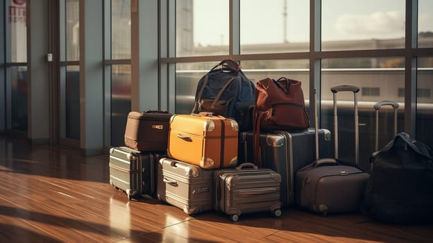 Baggage and bags in airport. Ai generated art. High quality photo