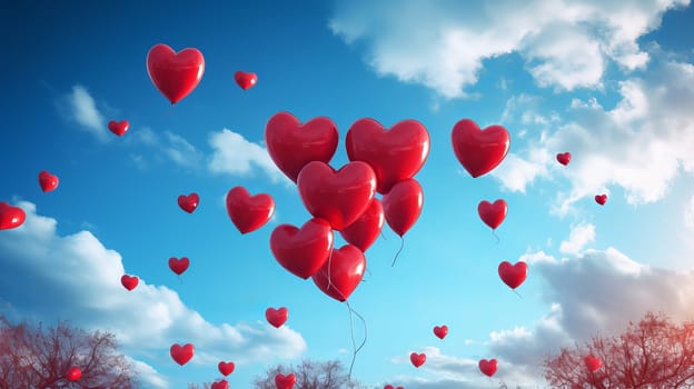 Valentines day hearts in the blue sky. High quality photo