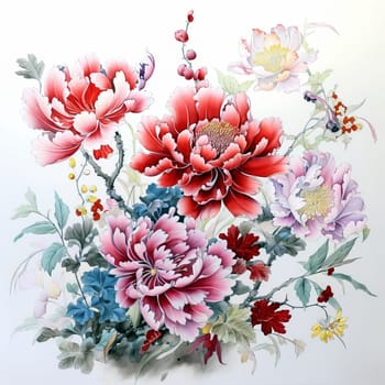 Beautiful flowers in chinese style. Ai art . High quality photo