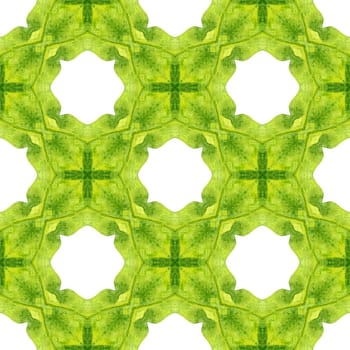 Hand drawn green mosaic seamless border. Green memorable boho chic summer design. Textile ready captivating print, swimwear fabric, wallpaper, wrapping. Mosaic seamless pattern.