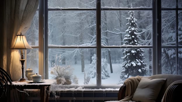 snow outside the window. High quality photo