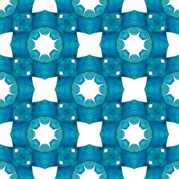 Organic tile. Blue fair boho chic summer design. Trendy organic green border. Textile ready memorable print, swimwear fabric, wallpaper, wrapping.