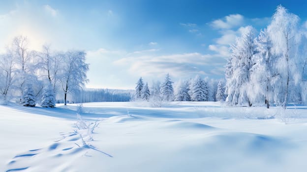 Winter background snow covered trees on a sunny day. High quality photo