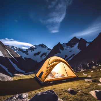 Camping tent in nature at night.