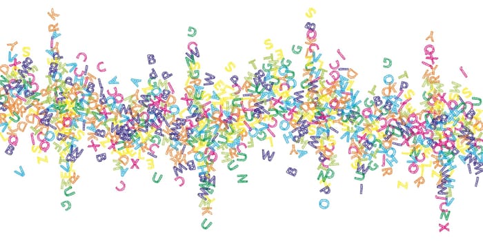 School notebook cover. Colorful childish floating letters of Latin alphabet. Foreign languages study concept. Back to school banner .