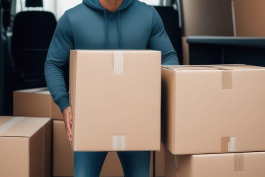 Carrier holding cardboard boxes while moving Delivery