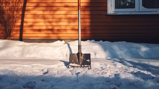 snow shovel in the snow . High quality photo