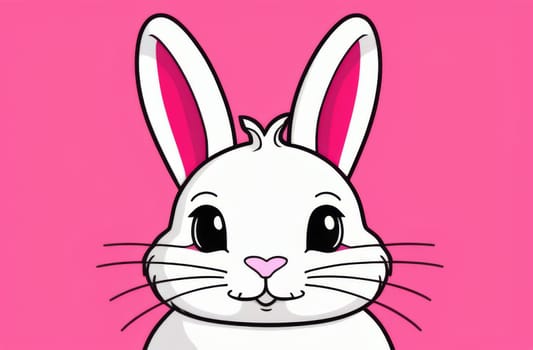 White cute baby rabbit standing on a pink background