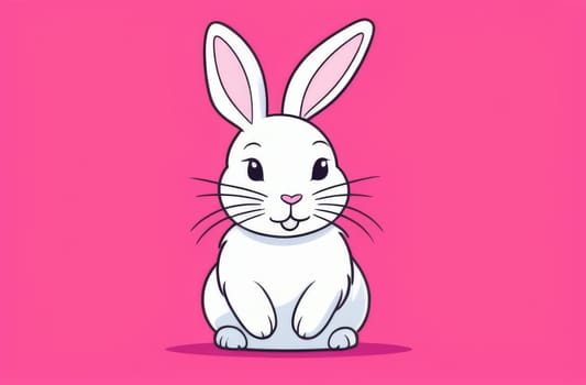White cute baby rabbit standing on a pink background
