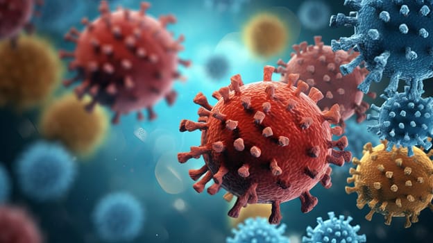 Pandemic medical concept. Increased flu viruses and covid 19. Ai art. High quality photo