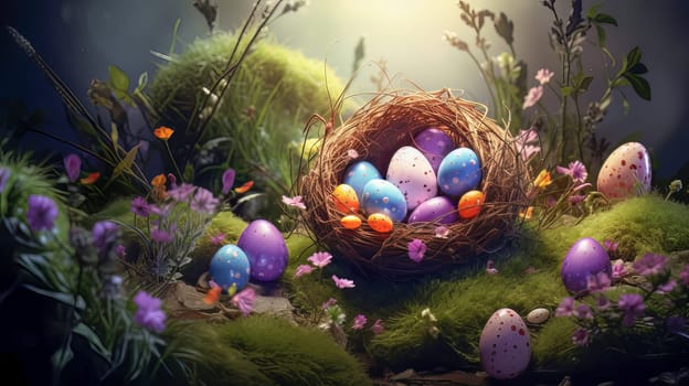 Happy Easter background with Easter eggs. High quality photo