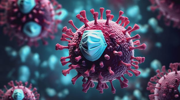 Pandemic medical concept. Increased flu viruses and covid 19. Ai art. High quality photo