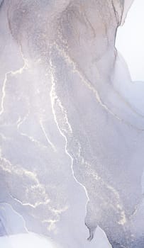 A close-up of a silver and grey ink swirl abstract art piece.