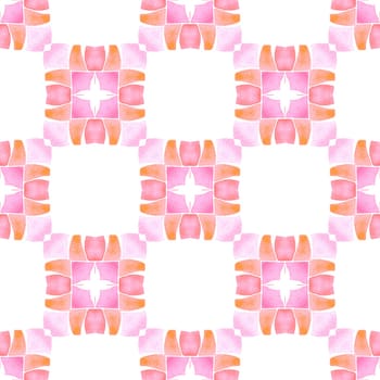 Textile ready incredible print, swimwear fabric, wallpaper, wrapping. Orange majestic boho chic summer design. Hand painted tiled watercolor border. Tiled watercolor background.