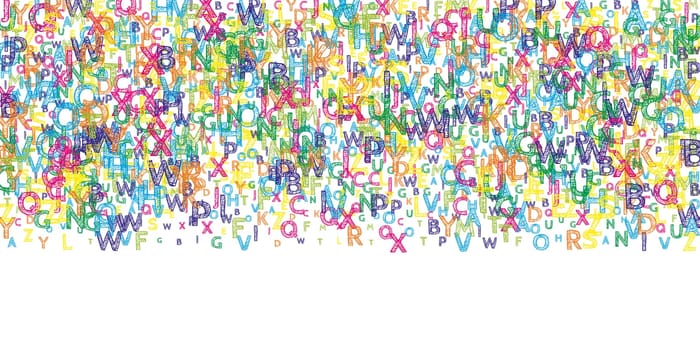 Falling letters of English language. Colorful childish flying characters of Latin alphabet. Foreign languages study concept. Back to school banner .