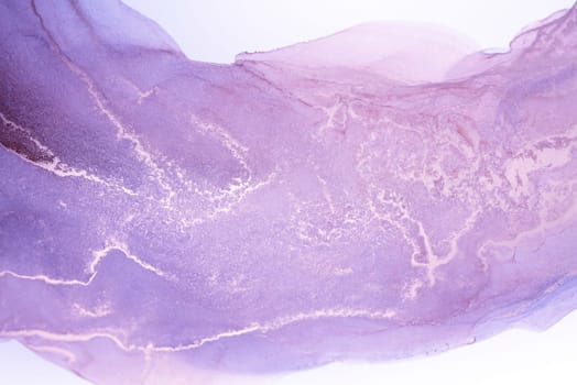A close-up of an abstract art piece featuring swirls of lavender and white ink on a white background.