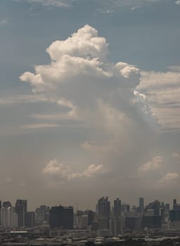 Bangkok, Thailand - 19 May 2024 - Beautiful sky and clouds over large metropolitan city in Bangkok. Space for text, Selective focus.