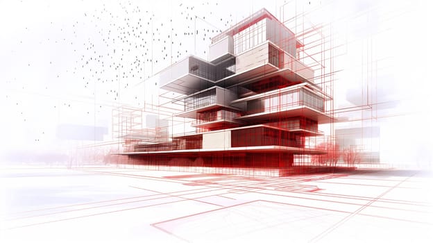 Abstract Architectural Design of a Modern Multi-Story Building in a Digital Conceptual Styl - Generative AI