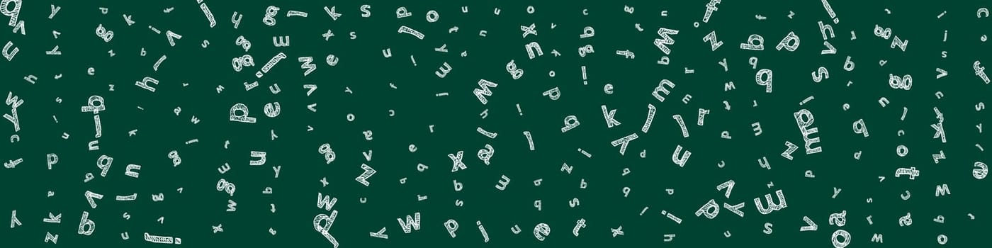 Flying latin letters. Colorful childish scattered charachters of English alphabet. Foreign languages study concept. Back to school banner .