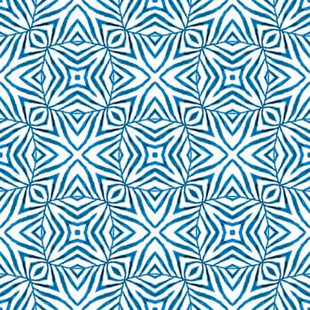Watercolor medallion seamless border. Blue incredible boho chic summer design. Textile ready exotic print, swimwear fabric, wallpaper, wrapping. Medallion seamless pattern.
