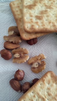 cookies crackers,nuts , white background,healthy food breakfast cooking. High quality photo