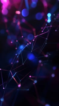 A vivid display of interconnected points with neon blue and pink lights creates an abstract representation of a network on a dark backdrop - Generative AI