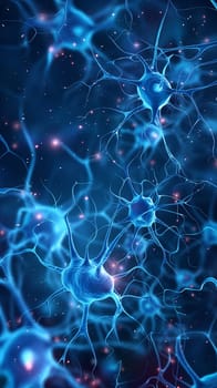A detailed close-up showcasing the intricate network of neurons firing within the human brain. Neurons are illuminated by electric signals, representing neural activity - Generative AI