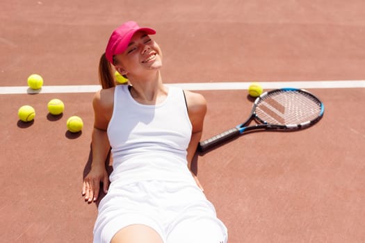 young woman playing tennis on the tennis court, olympic sport, outdoor activity concept