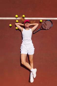 young woman playing tennis on the tennis court, olympic sport, outdoor activity concept