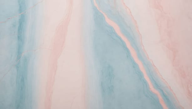 A close-up shot of a slab of marble with swirling patterns of pale pink and soft blue, creating an abstract design. The texture is smooth and subtle, showcasing the natural beauty of the stone.