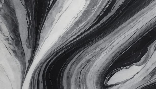 A close-up image of a black and white abstract painting. The painting features swirling patterns of ink, creating a hypnotic and mesmerizing effect. The artist has used a variety of brushstrokes and techniques to create the texture and depth of the piece.