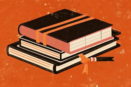 A stack of colorful books is adorned with a pink measuring tape, suggesting the passage of time and the growth of knowledge through reading.