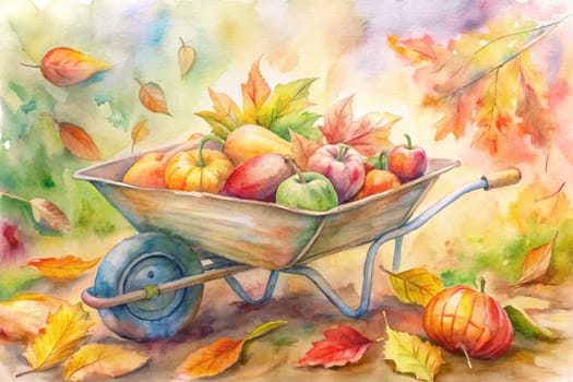 An empty hallway is decorated for autumn with bunting and maple leaves, creating a warm and inviting atmosphere. The hallway is lined with doors and windows, and the floor is polished and reflects the light. There are also some leaves scattered on the floor, adding to the autumnal feel.