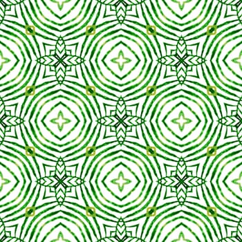 Watercolor summer ethnic border pattern. Green enchanting boho chic summer design. Ethnic hand painted pattern. Textile ready ideal print, swimwear fabric, wallpaper, wrapping.