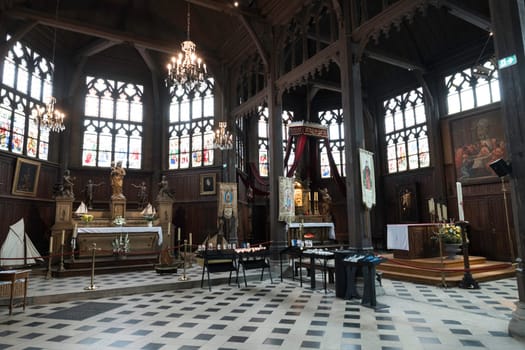 The interior of Saint-Catherines Church in Honfleur on the Cote Fleurie in Normandy, France