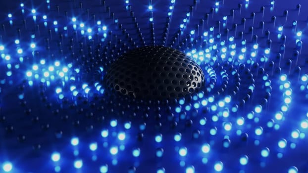 3d render Blue background with circular glowing dots in 4k