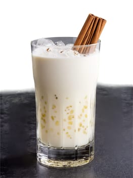 Nevada Absinthe Milk Punch Tall glass with ice absinthe milk and nutmeg unique and creamy. Drink isolated on transparent background.