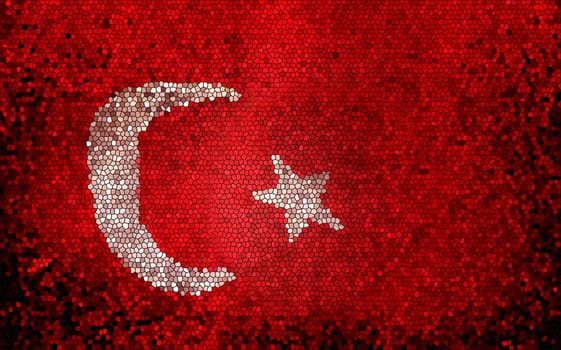Mosaic image of the Turkish flag with a red background and a white crescent and a star