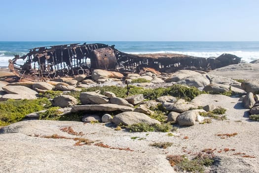 Wreck of the Aristea, a fishing trawler that ran aground on 4th July 1945 at Hondklipbaai. The ship also served as mine sweeper in World War 2
