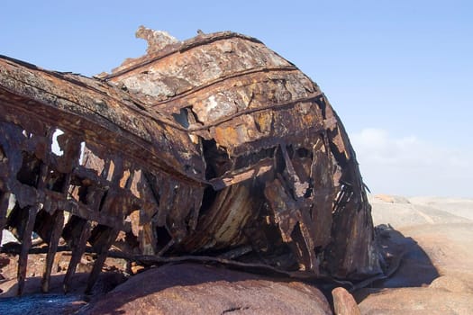 Wreck of the Aristea, a fishing trawler that ran aground on 4th July 1945 at Hondklipbaai. The ship also served as mine sweeper in World War 2