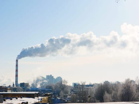 The bad ecology. The thermal power plant near by big city. Thermal Power Plants.