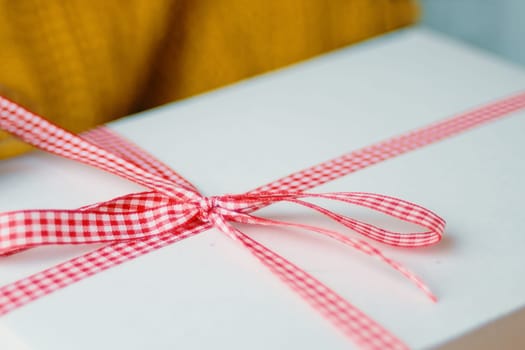 Christmas composition with present box.The concept of packaging the Christmas range and gift.