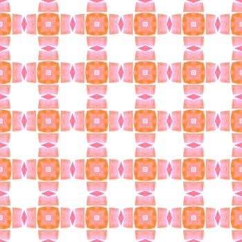 Textile ready energetic print, swimwear fabric, wallpaper, wrapping. Orange memorable boho chic summer design. Chevron watercolor pattern. Green geometric chevron watercolor border.